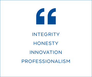 Integrity, honesty, innovation, professionalism